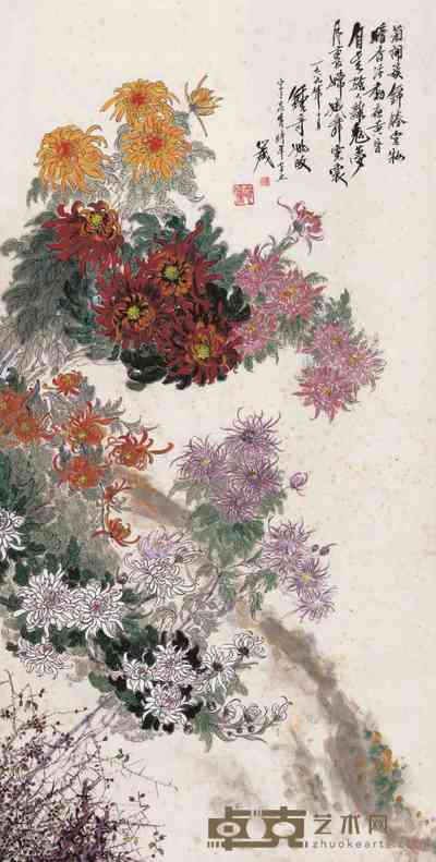 姚政 菊花 立轴 130×66cm